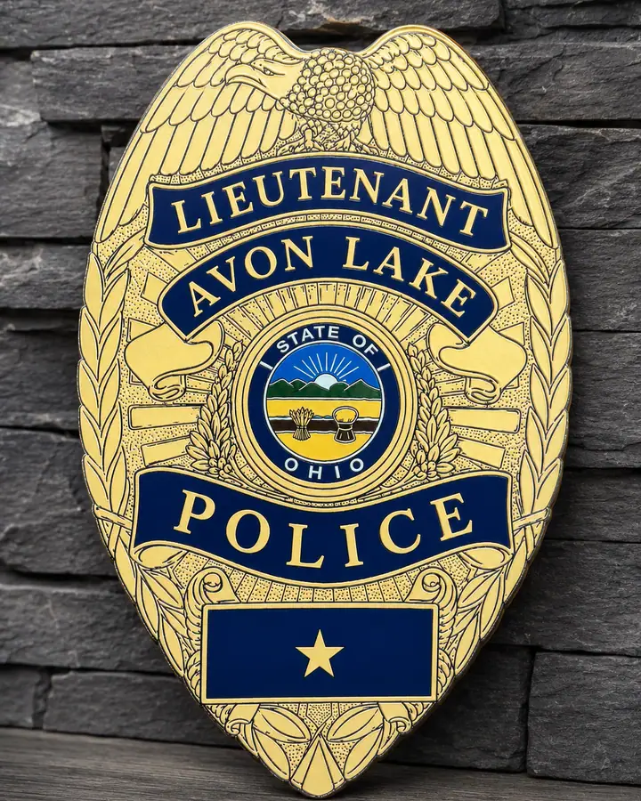 Avon Lake Police lieutenant badge reproduced as a 24-inch full-color plaque